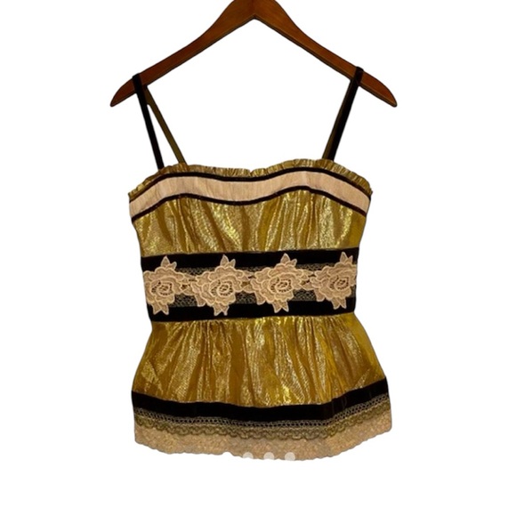 Nanette Lepore Tops - Nanette Lepore Gold Metallic Lace Bustier with Removable Straps Size 2 (XS/S)